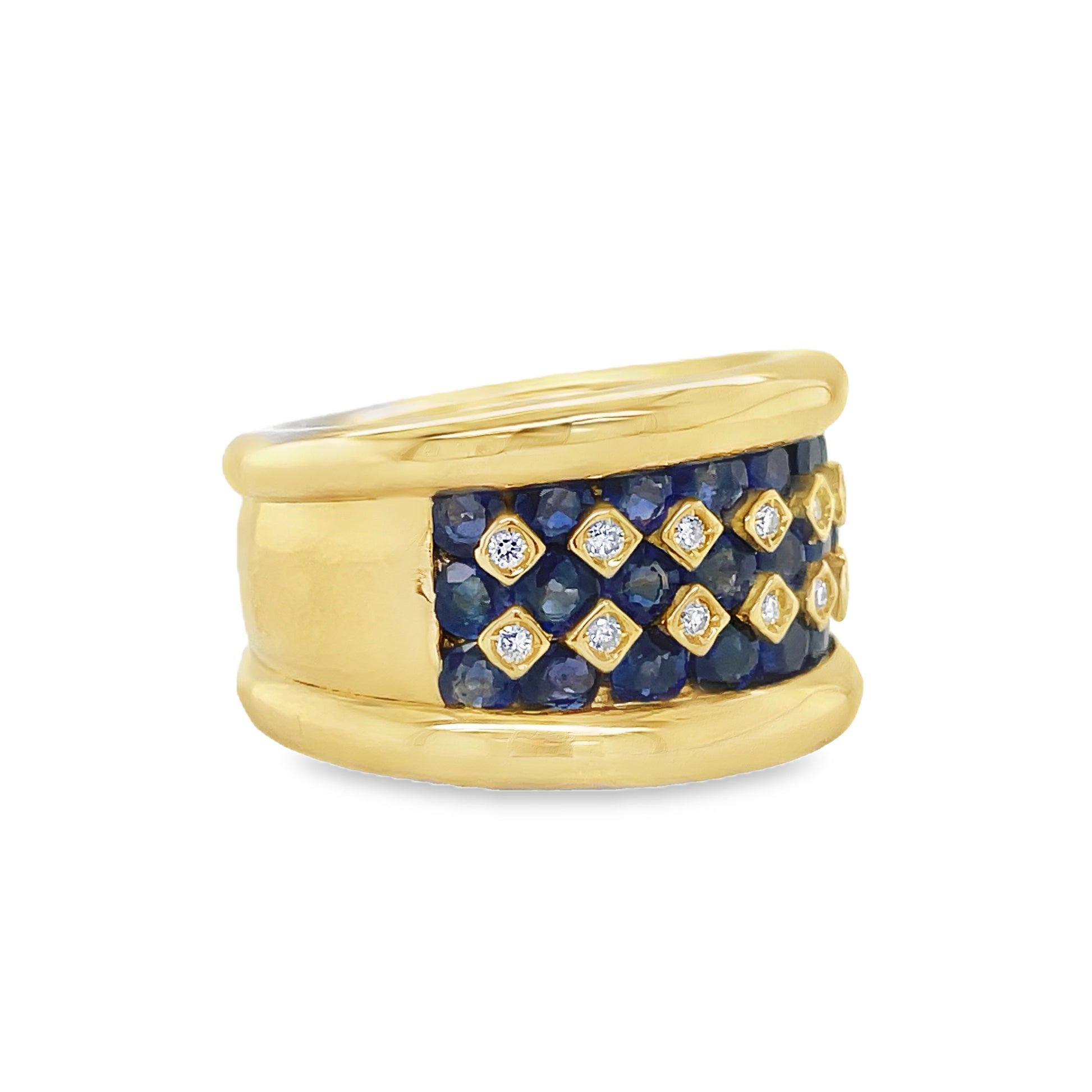 Side View of Italian Sapphire and Diamond Wide Yellow Ring