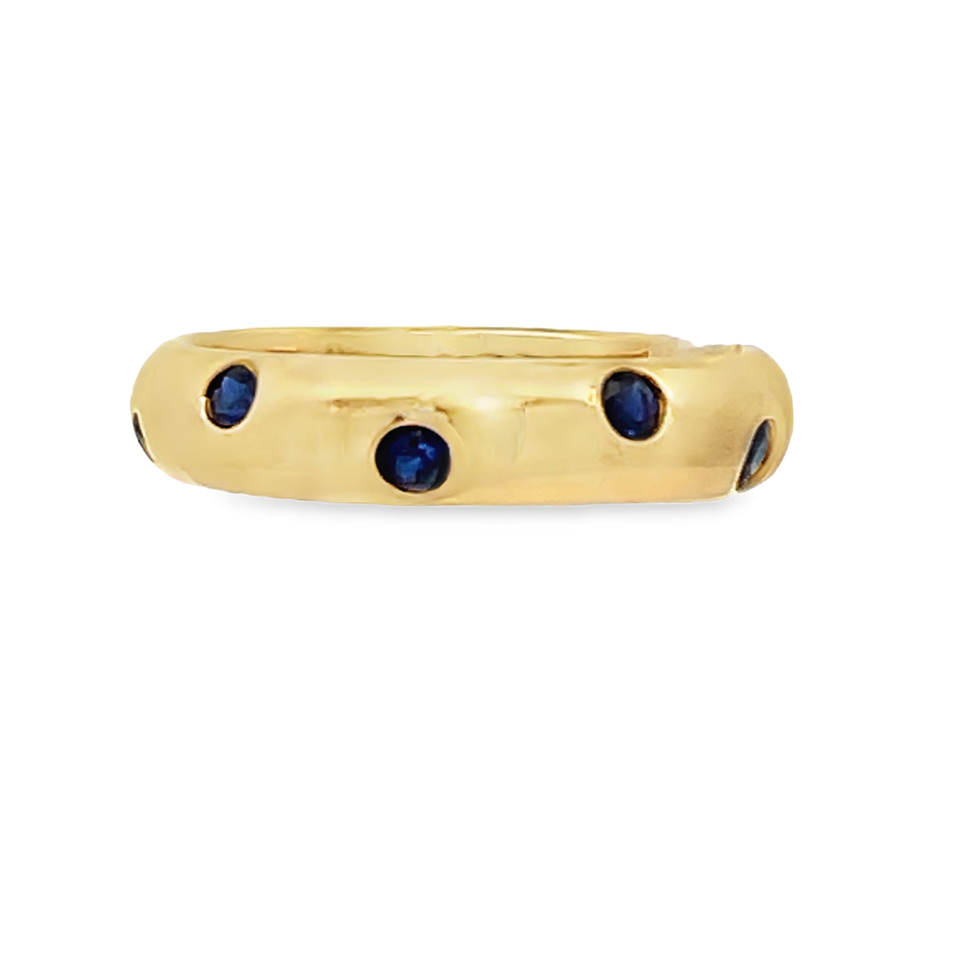 Front view of Estate Tiffany and Co. 18k Yellow Gold Sapphire Ring 