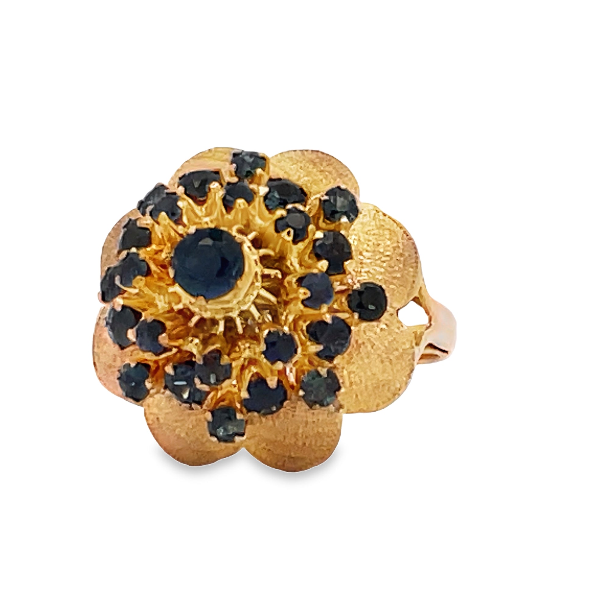 Front view of Estate Sapphire Yellow Gold Ring