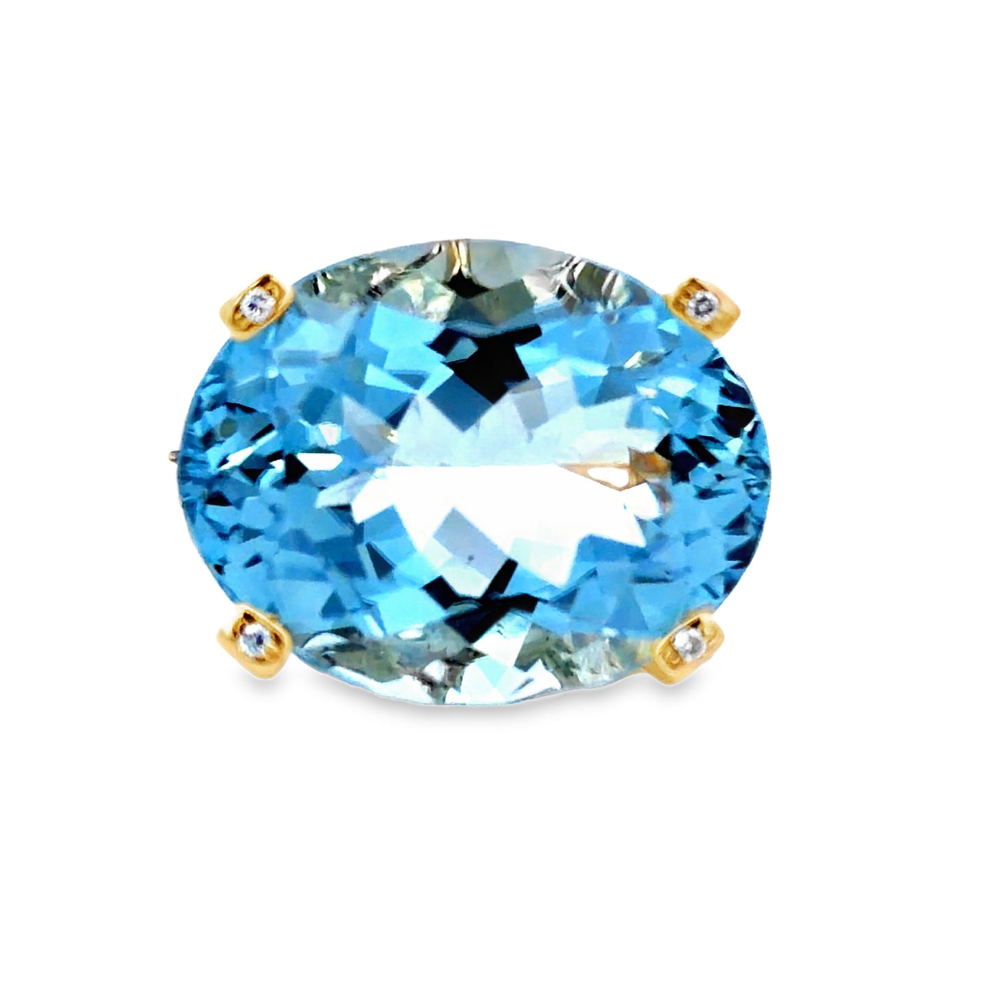 Front view of Oval Aquamarine Solitaire & Diamond Ring in Yellow Gold