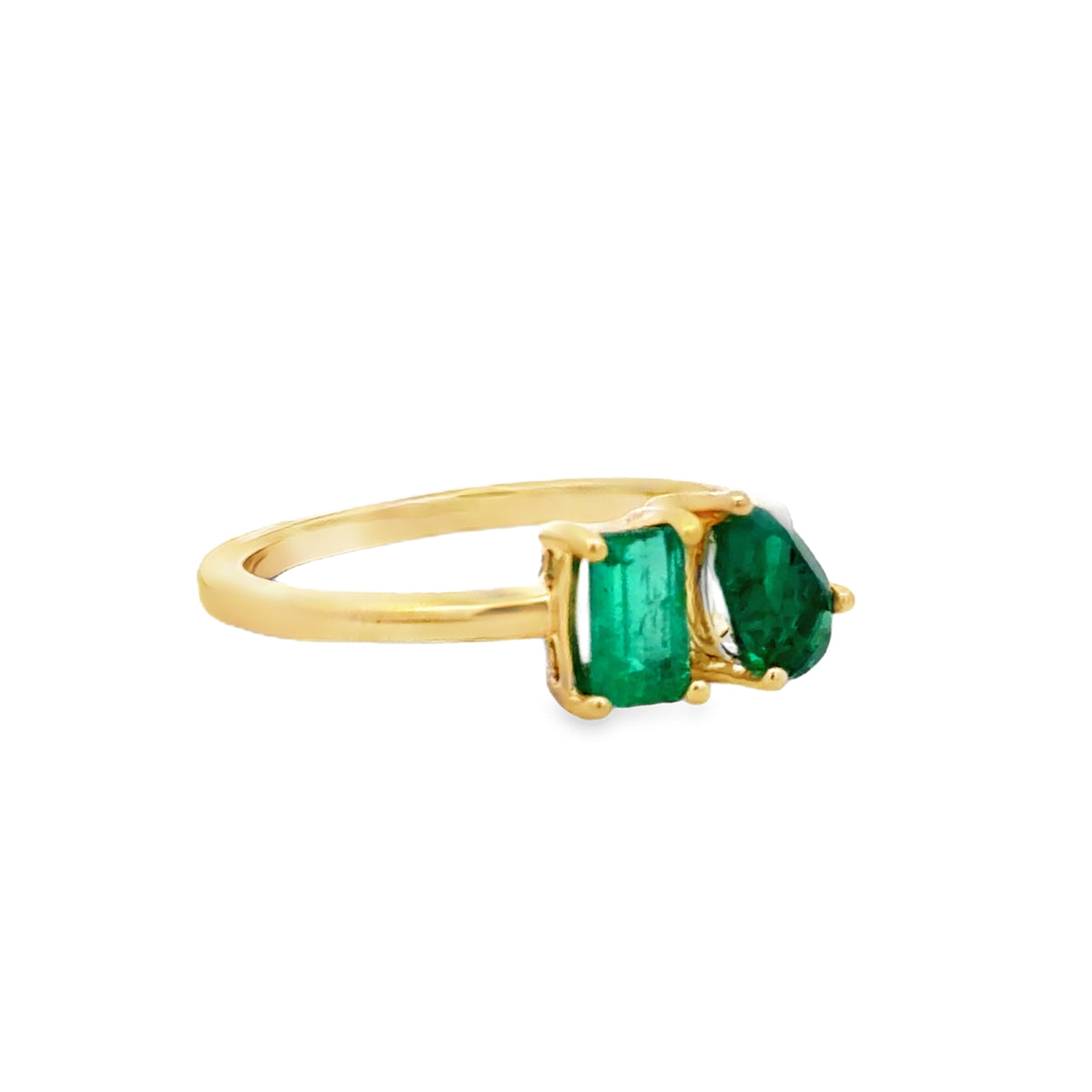 Side view of 14k Yellow Gold Two-Stone Emerald Ring