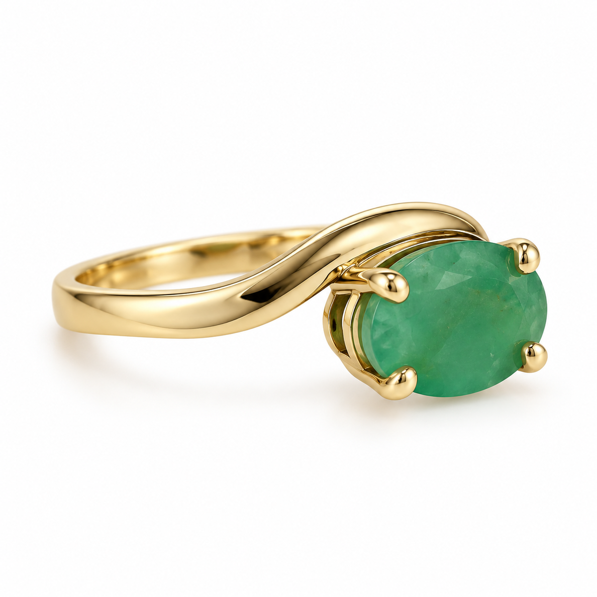 Side view of 14K Yellow Gold Tourmaline Pinky Ring Emerald