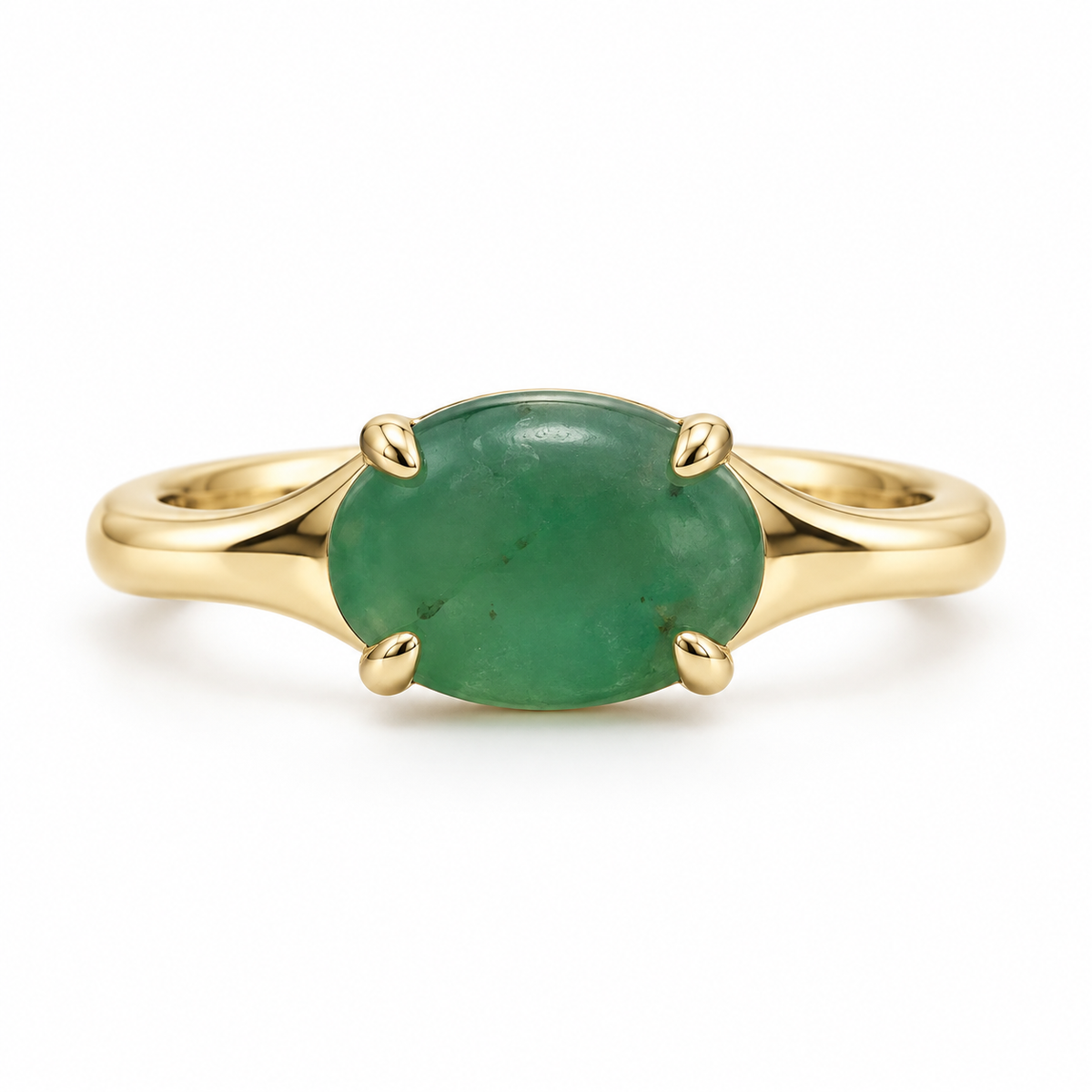 Front view of 14K Yellow Gold Tourmaline Pinky Ring Emerald