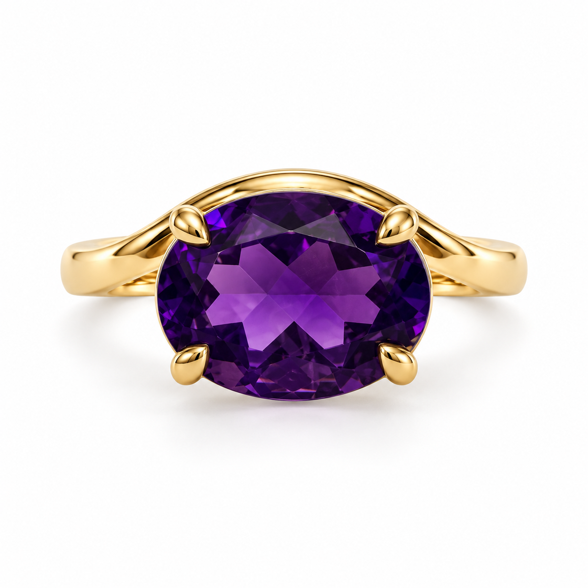Front view of 14K Yellow Gold Tourmaline Pinky Ring Amethyst
