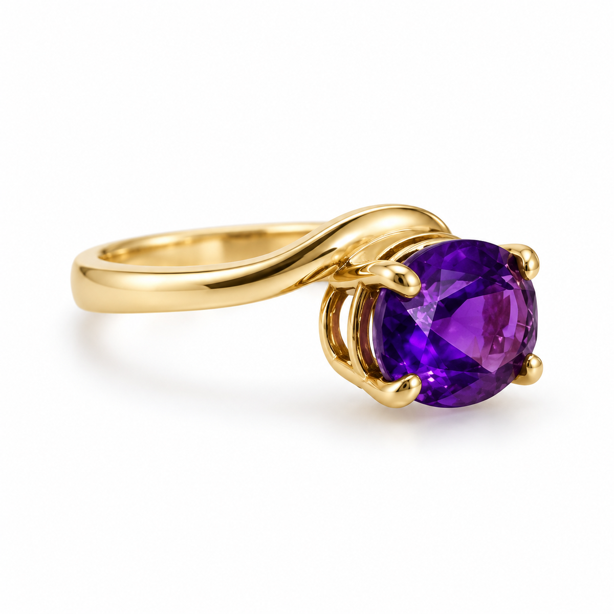 Side view of 14K Yellow Gold Tourmaline Pinky Ring Amethyst