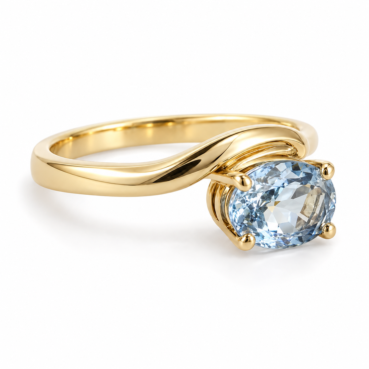 Side view of 14K Yellow Gold Tourmaline Pinky Ring Blue Topaz