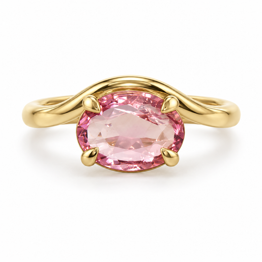 Front view of 14K Yellow Gold Tourmaline Pinky Ring