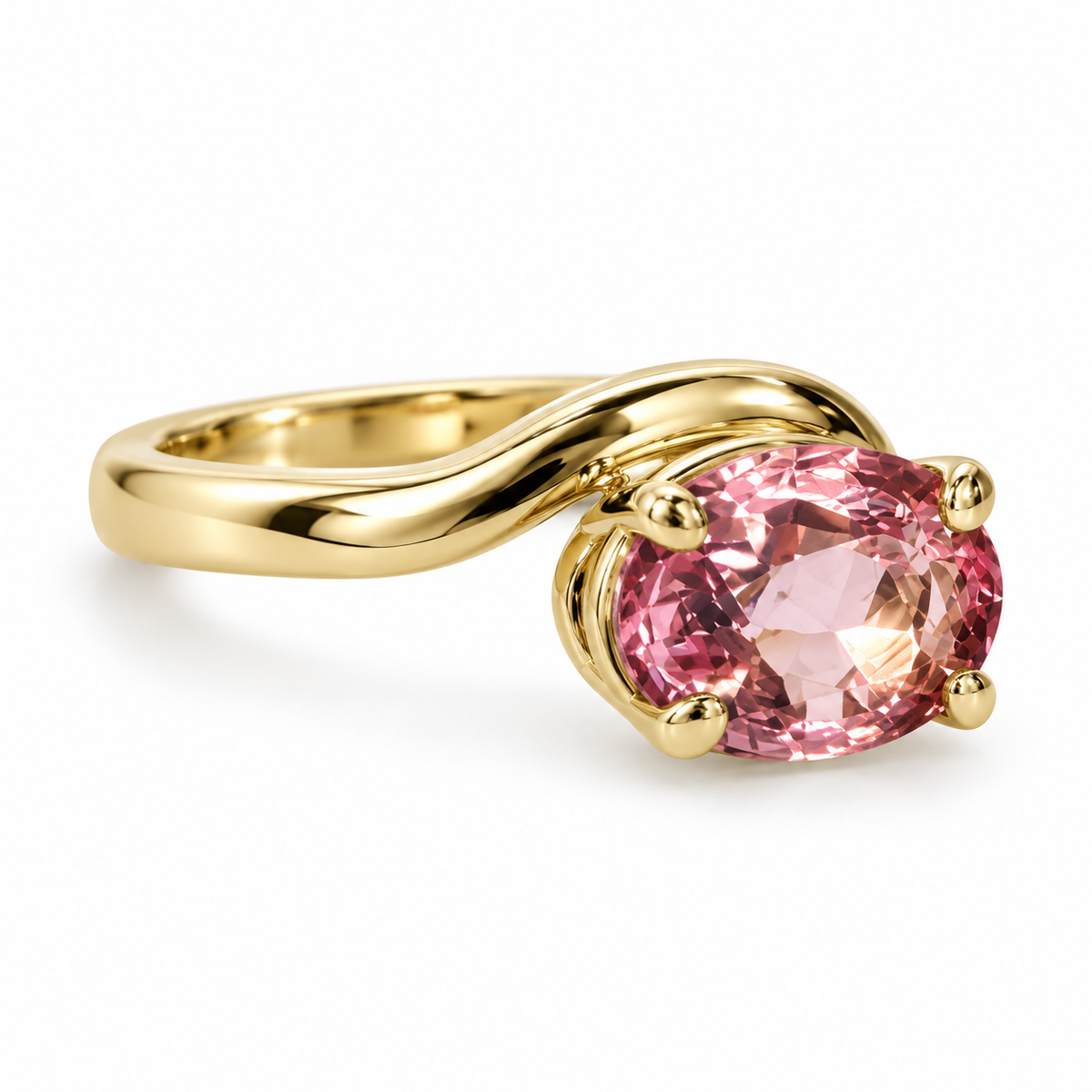 Side view of 14K Yellow Gold Tourmaline Pinky Ring