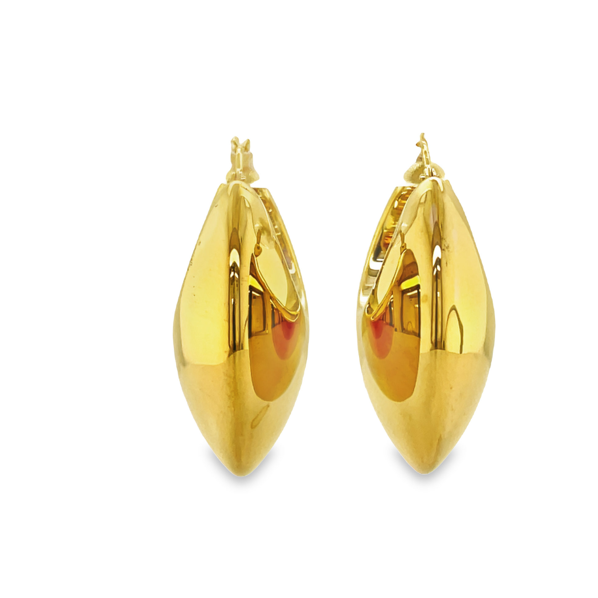 14k Italian Yellow Gold Puff Disk Hoop Earrings Front view 