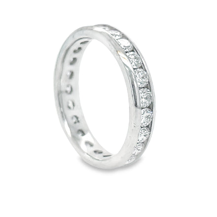 Created from 14k white gold and embedded with 1.50cts round diamonds, the Eternity Channel Setting Diamond Ring is an effortless blend of timeless elegance and modern charm. The carefully crafted setting accentuates the diamonds, making them shine brighter than ever before