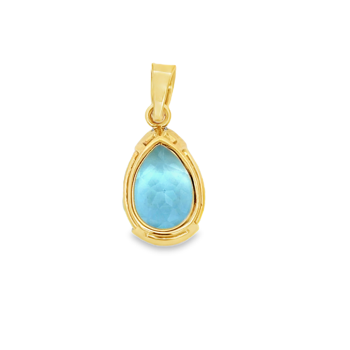 Back view of 14k Pear Cut Aquamarine Choker Necklace in Yellow Gold