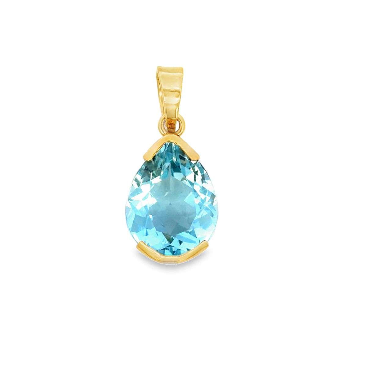 Front view of 14k Pear Cut Aquamarine Choker Necklace in Yellow Gold