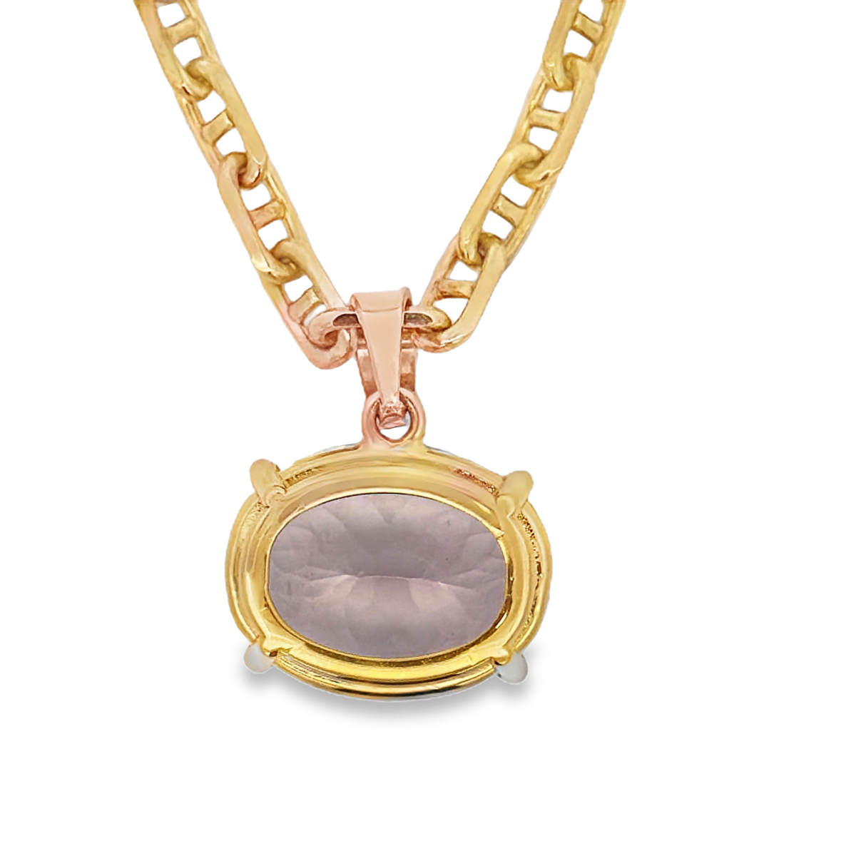 Back view of 14k Yellow Gold Oval Kunzite Solitaire Pendant Necklace