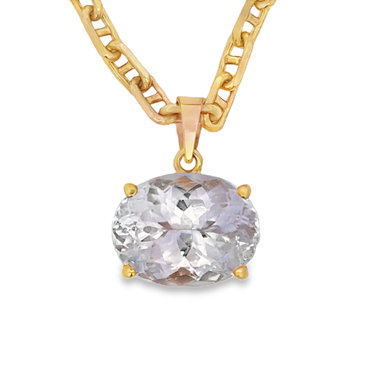 Front view of 14k Yellow Gold Oval Kunzite Solitaire Pendant Necklace