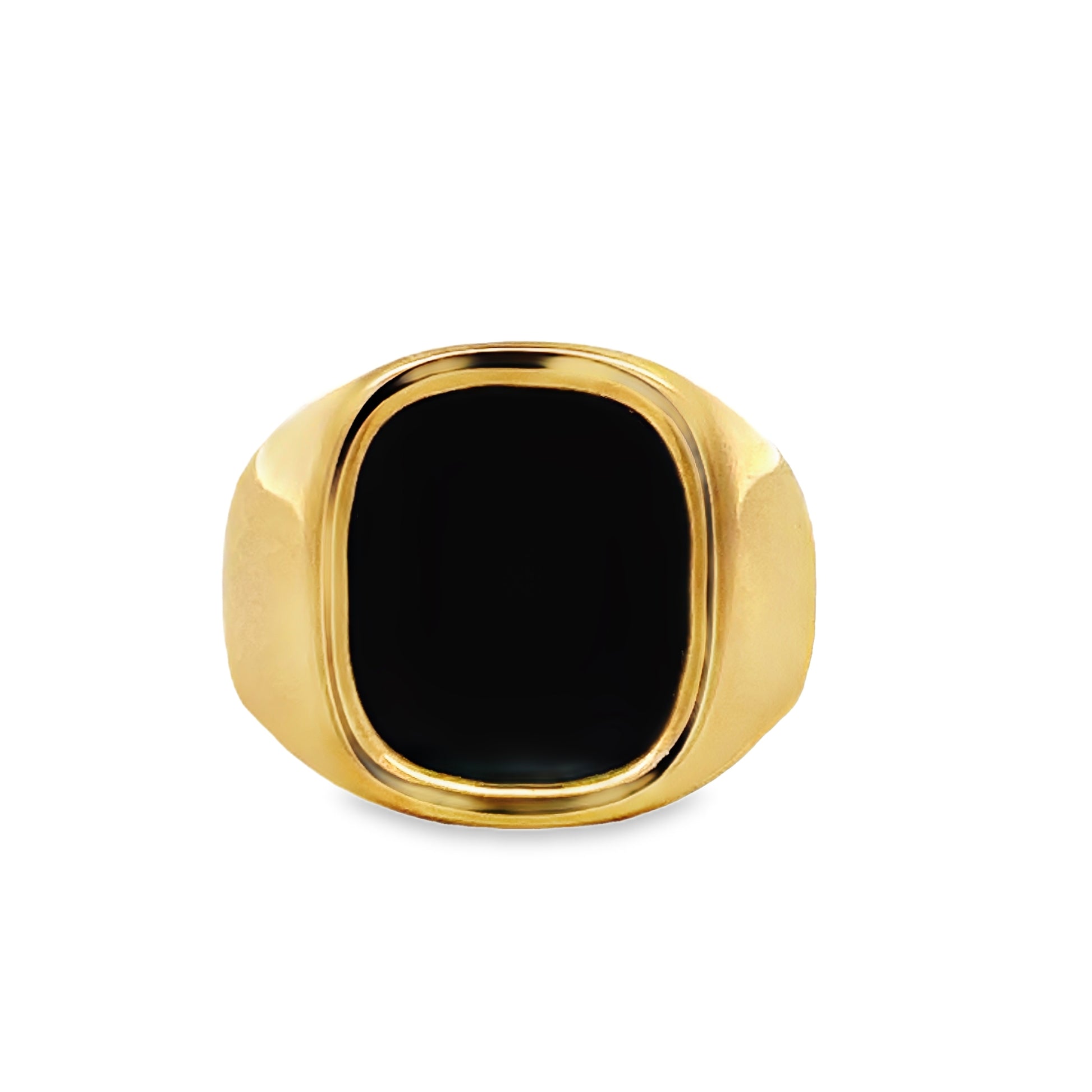 Front view of 18k Yellow Onyx Men's Ring 