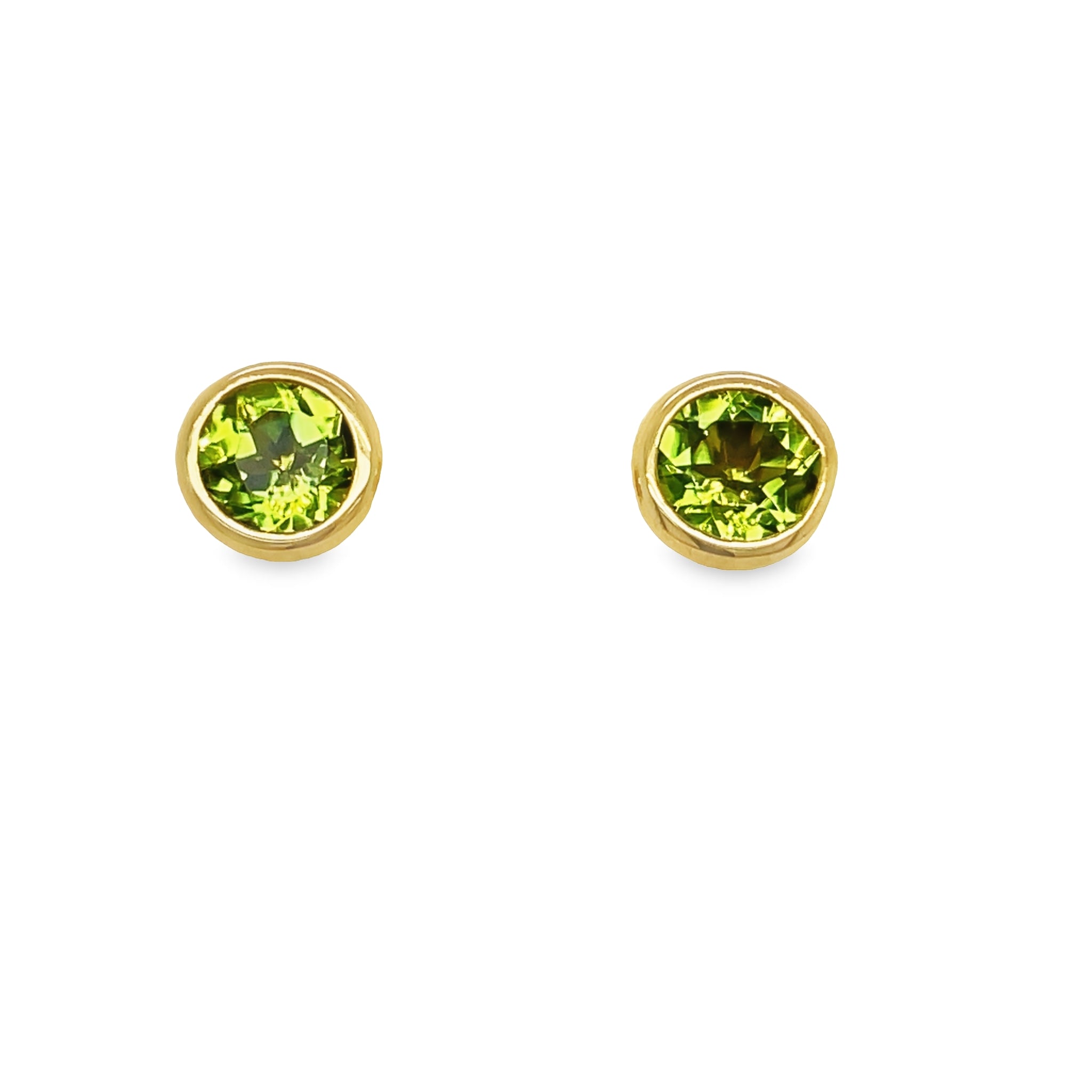Beautifully crafted in 18k yellow gold, these citrine stud earrings will add a luxurious sparkle to any outfit. The large round peridot are secured with friction backs, ensuring a secure fit that will make you feel confident. Make a bold and sophisticated statement with these stunning earrings!