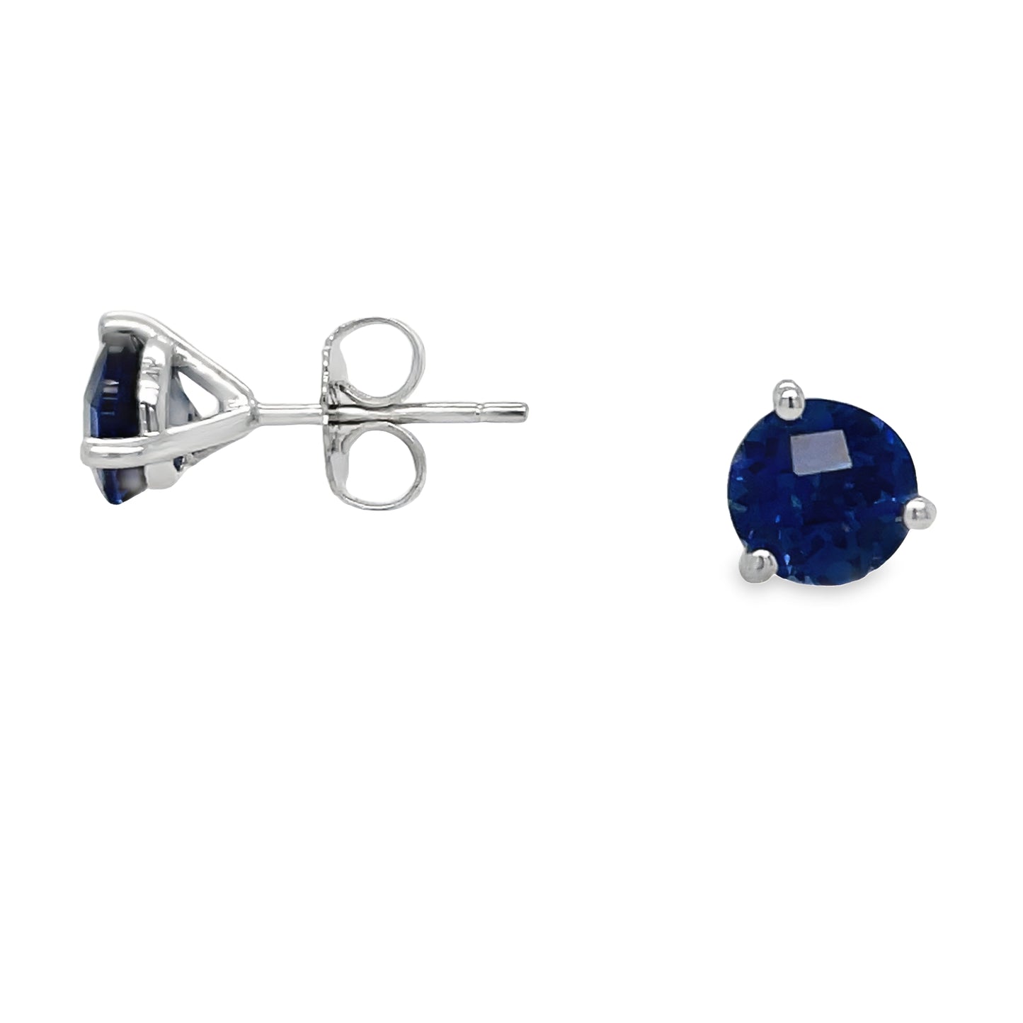 Blue Sapphire Stud Earrings 1.80 cts Front and Side View