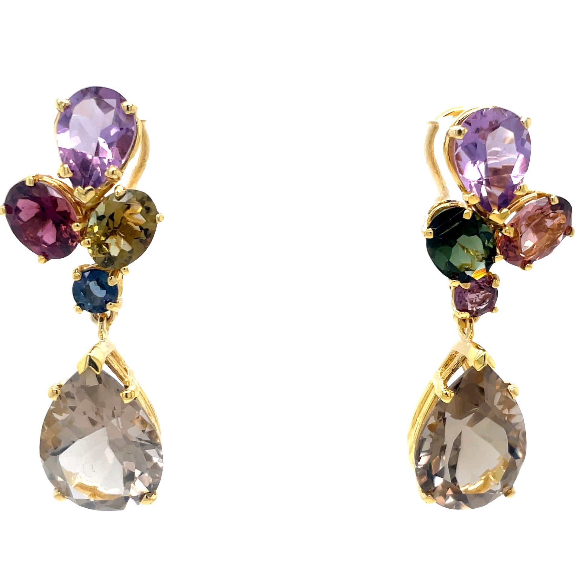 Tourmaline & Amethyst Drop Earrings Side view 