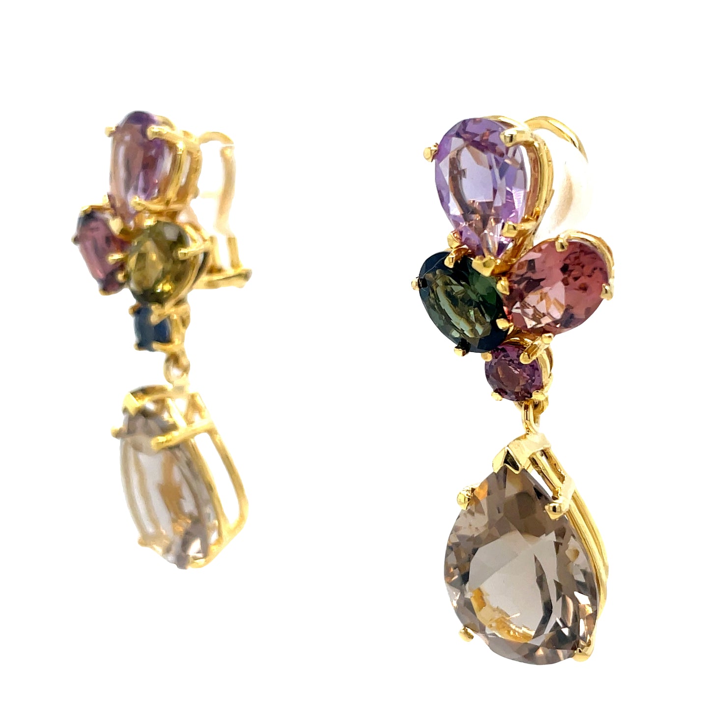 Tourmaline & Amethyst Drop Earrings Side view 
