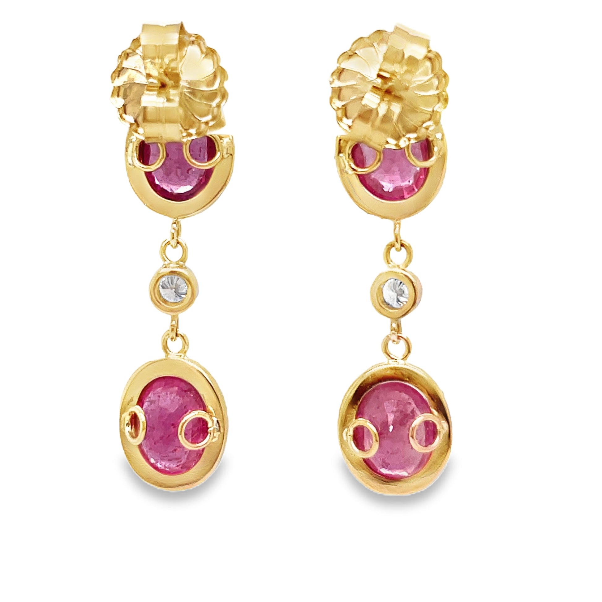 18k Yellow Gold Pink Sapphire & Diamond Drop Earring Back View