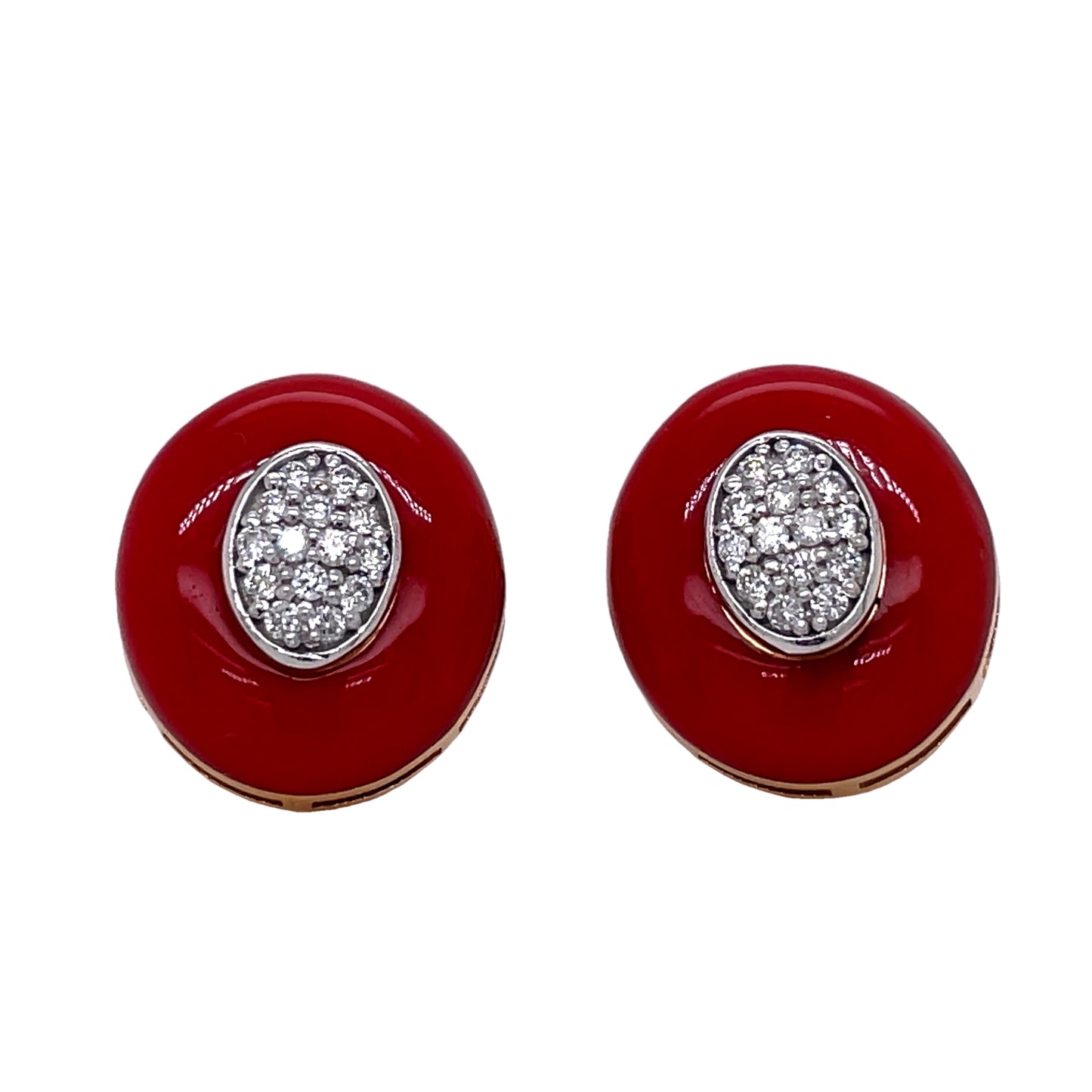 Italian Made Coral Diamond Small Stud Earrings Front view