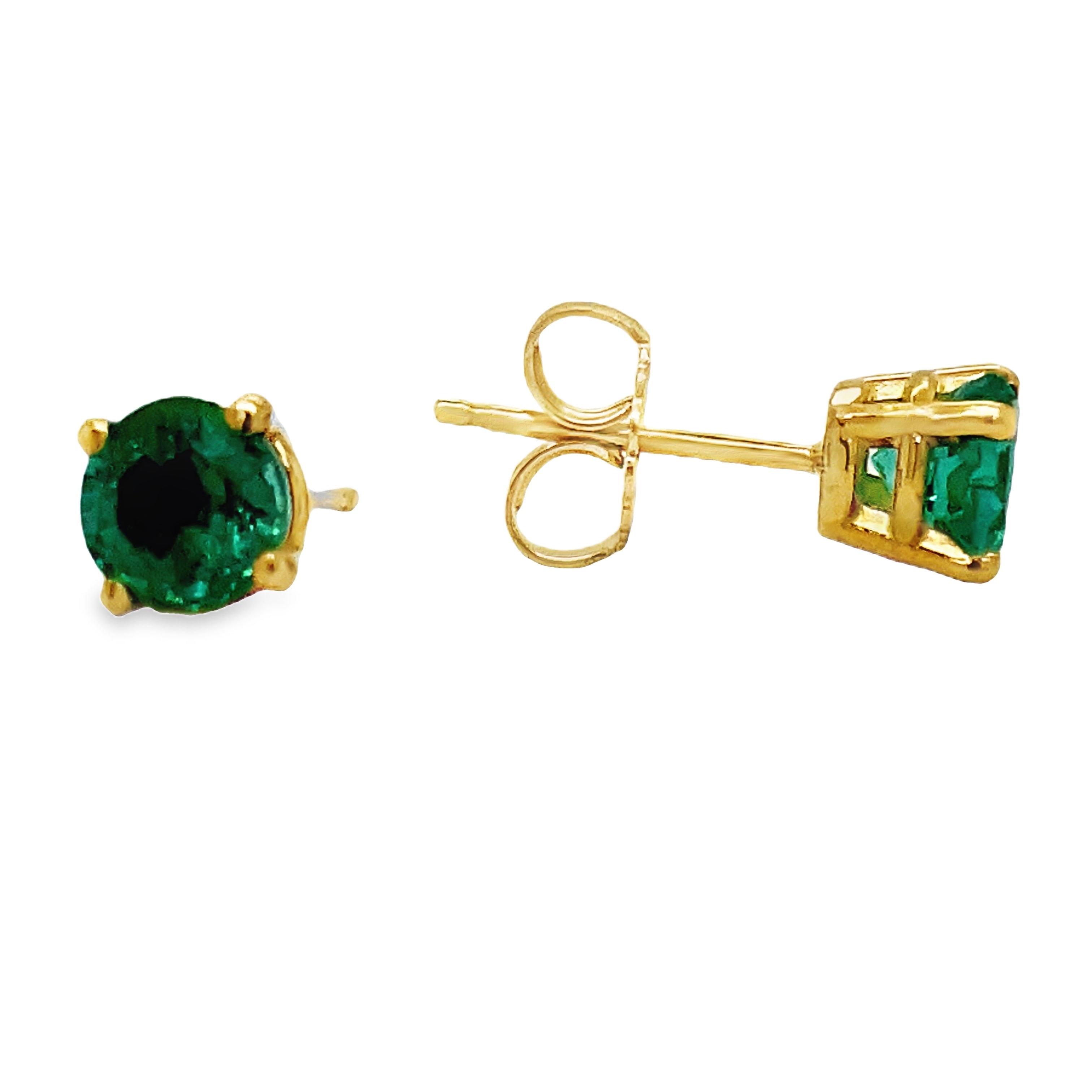 Add a touch of elegance to any outfit with our Emerald Stud Earrings.&nbsp; Set in 14k yellow gold, make a classic and sophisticated statement. The secure friction backs ensure your earrings stay in place all day. Make a statement with these stunning and versatile earrings!