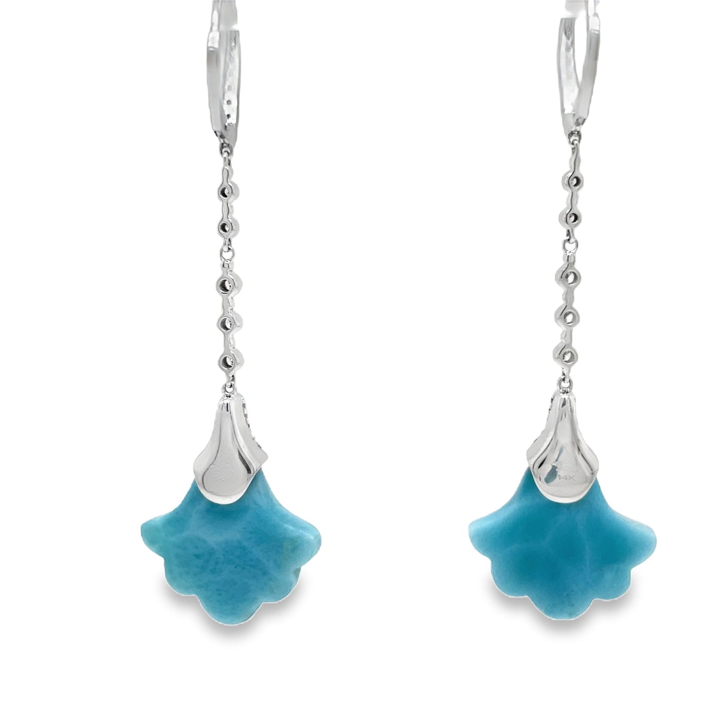 Larimar and Diamond Long Earrings Back View