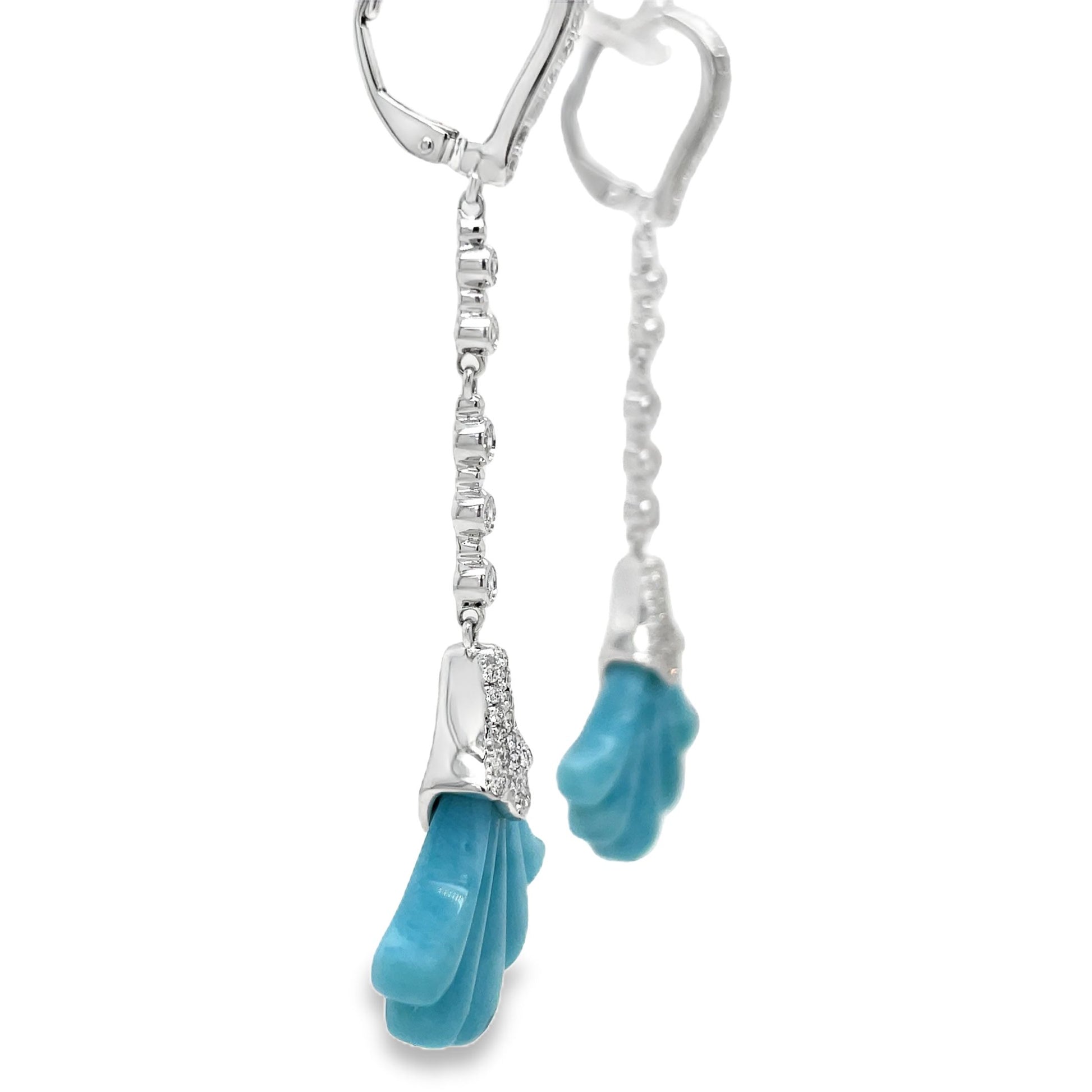 Larimar and Diamond Long Earrings Profile View