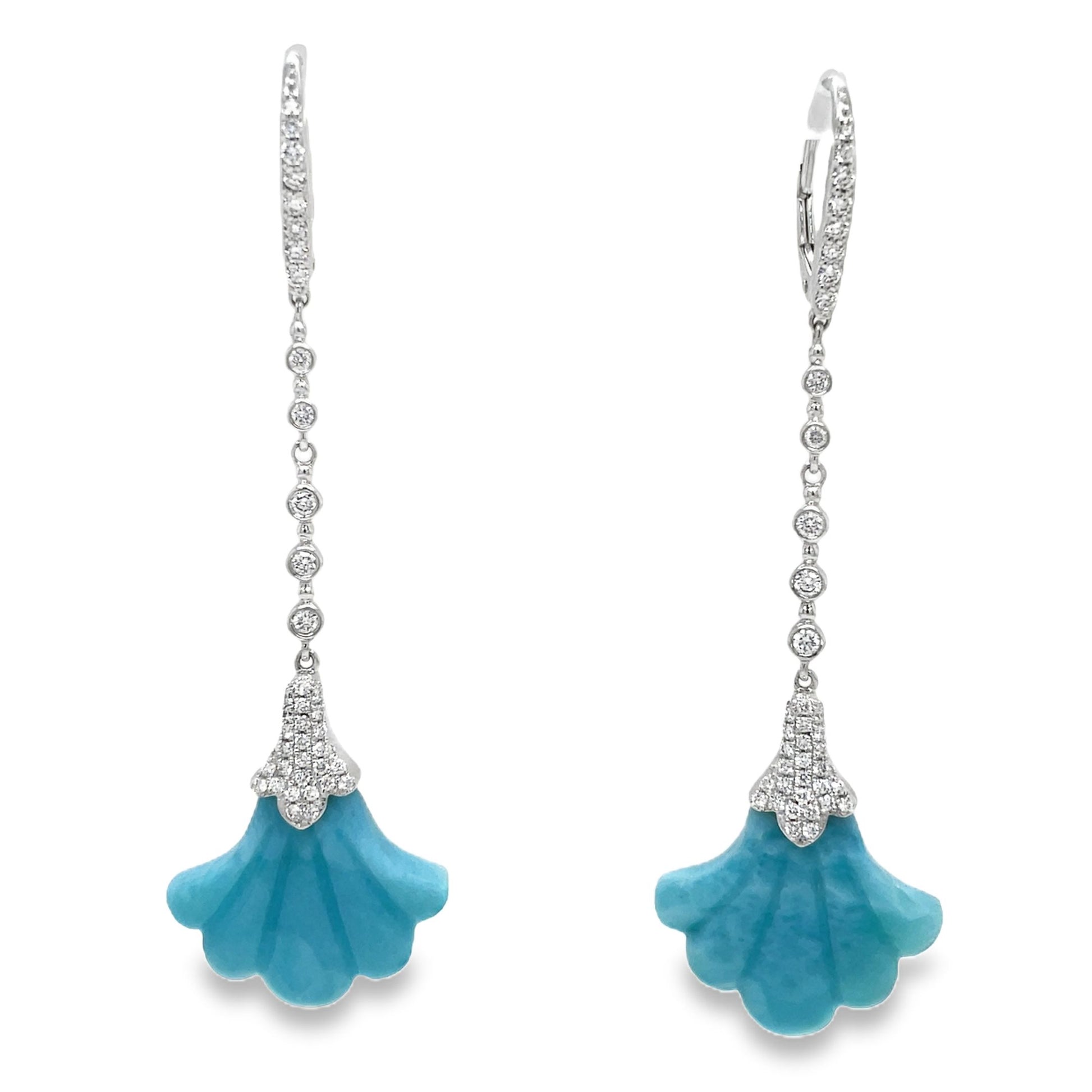 Larimar and Diamond Long Earrings Front view