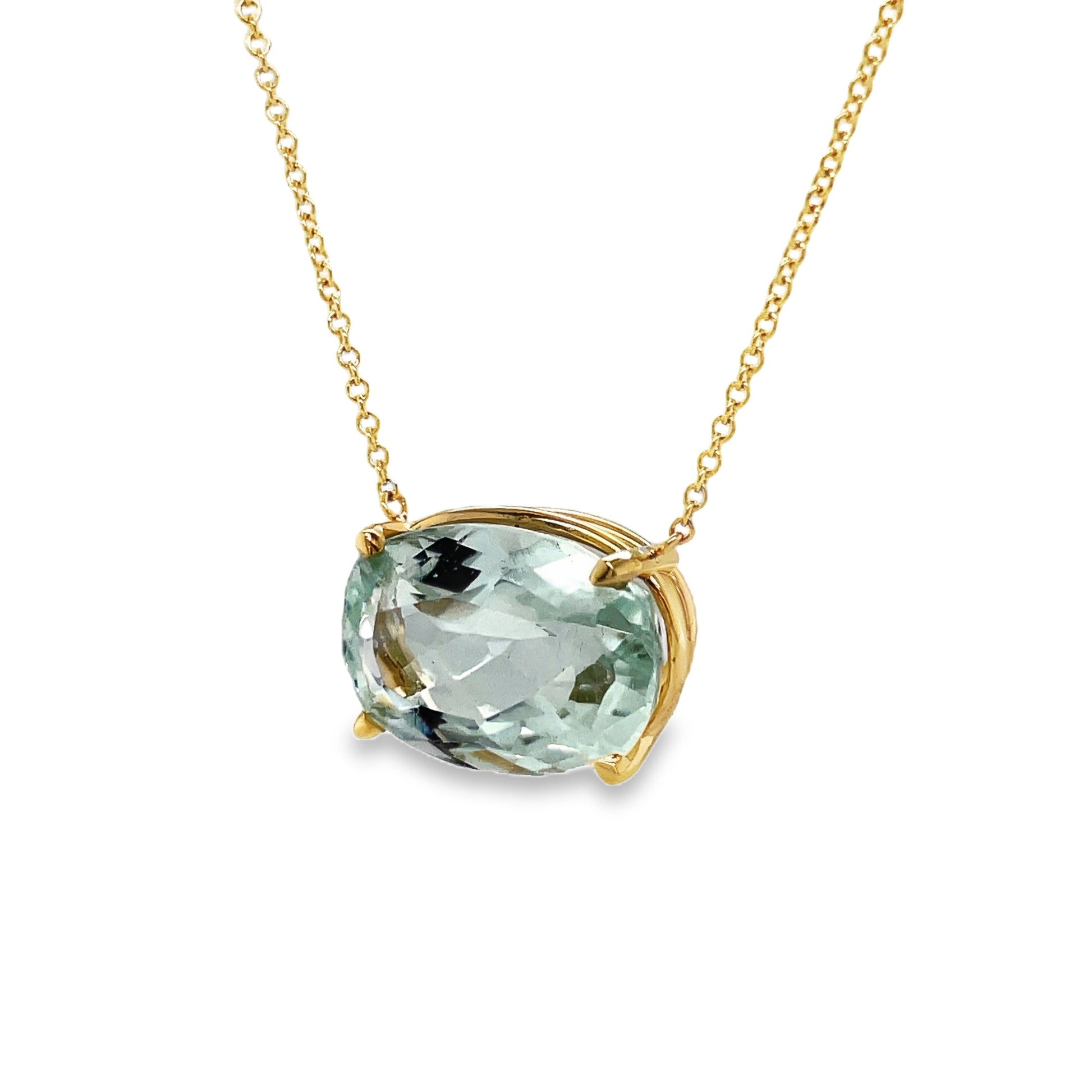 Side View of Aquamarine Faceted Pendant Necklace