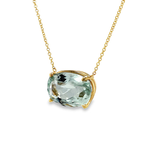 Side View of Aquamarine Faceted Pendant Necklace