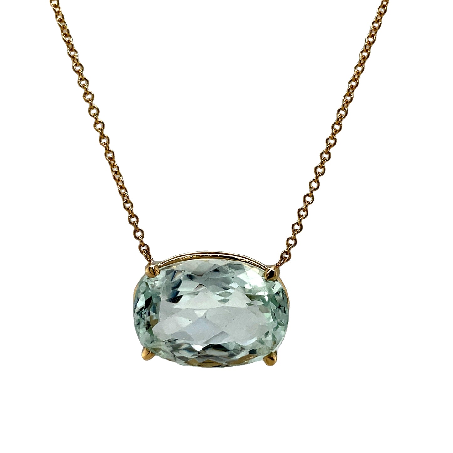Front View of Aquamarine Faceted Pendant Necklace