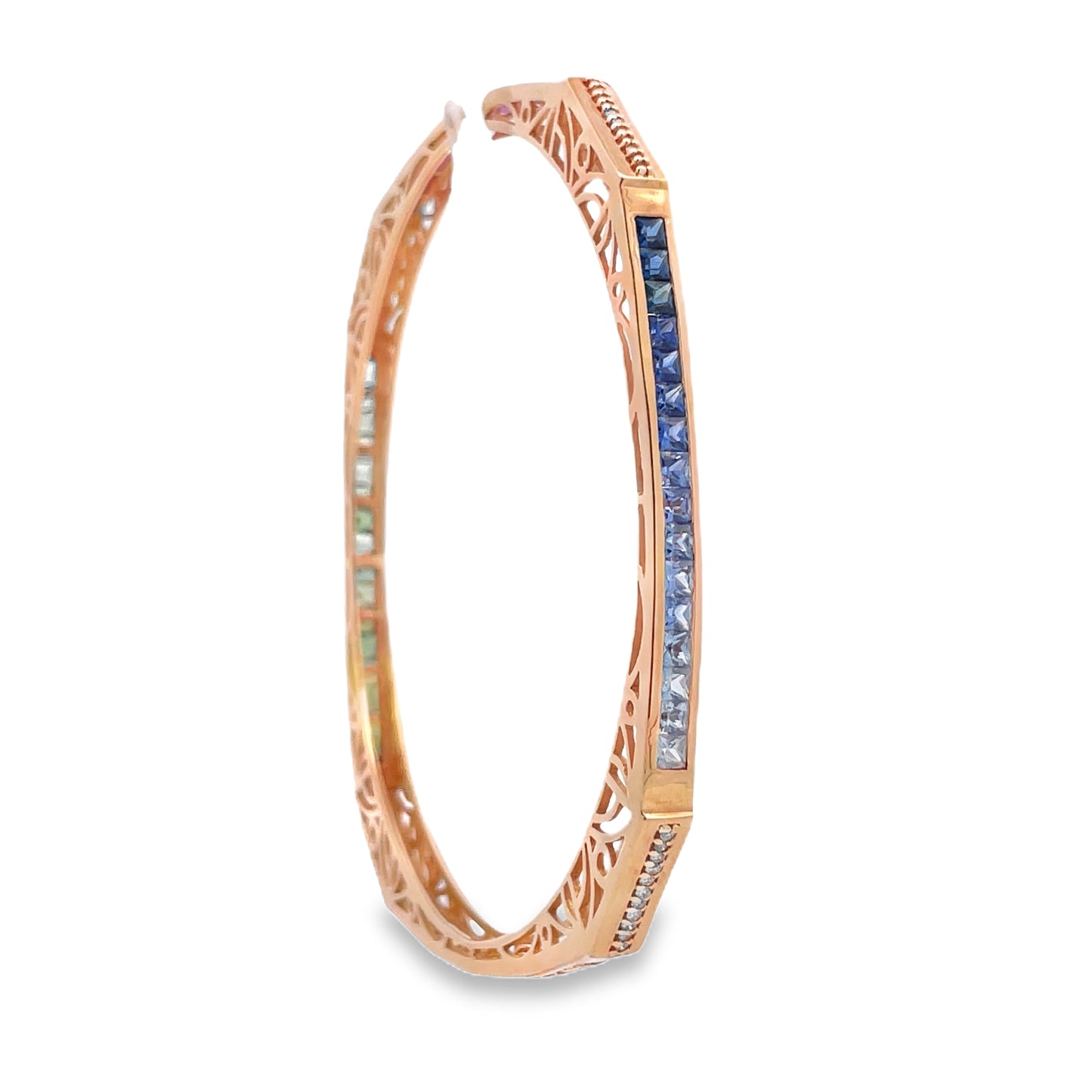 Side view of Estate Multicolor Sapphire Yellow Gold Bangle