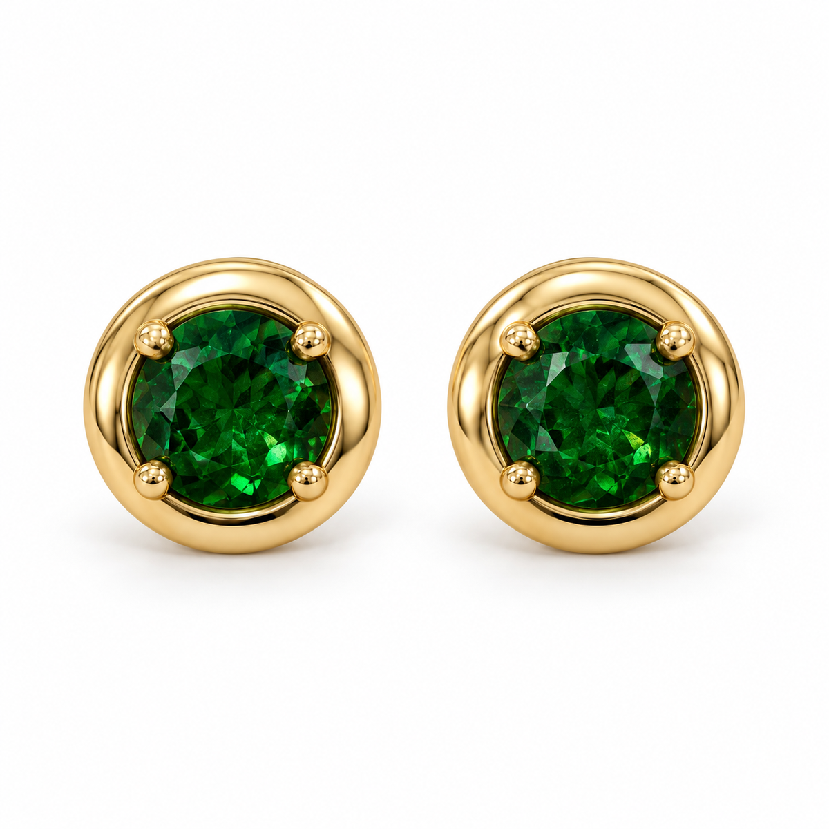 Front view of 14k Yellow Tsavorite Stud Earrings