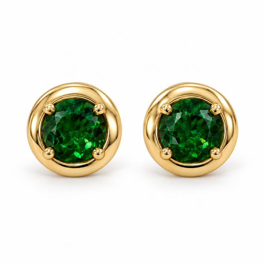 Front view of 14k Yellow Tsavorite Stud Earrings