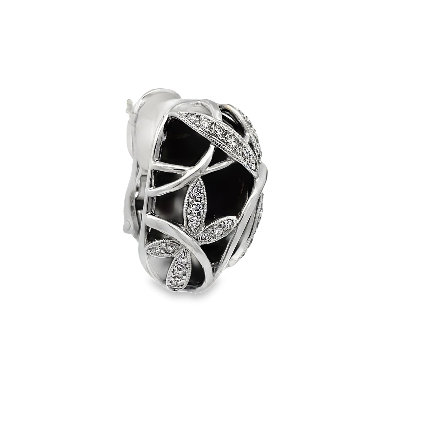 Side view of Estate 18k White Gold Diamond Dragonfly Onyx Earrings 