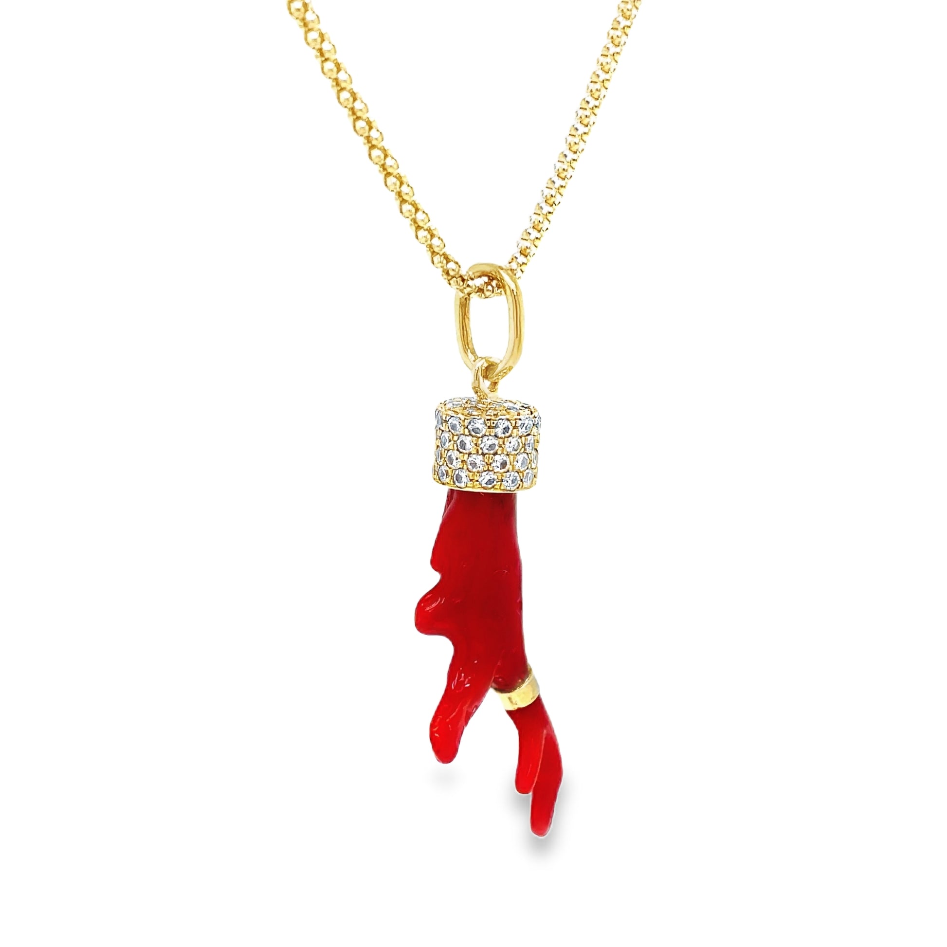 Red Coral Branch Diamond Cap Pendant Front view 