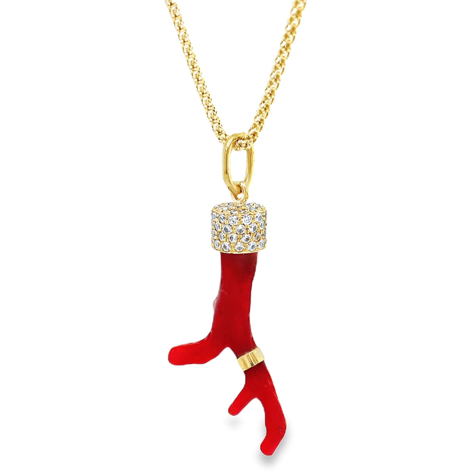 Red Coral Branch Diamond Cap Pendant Side view 