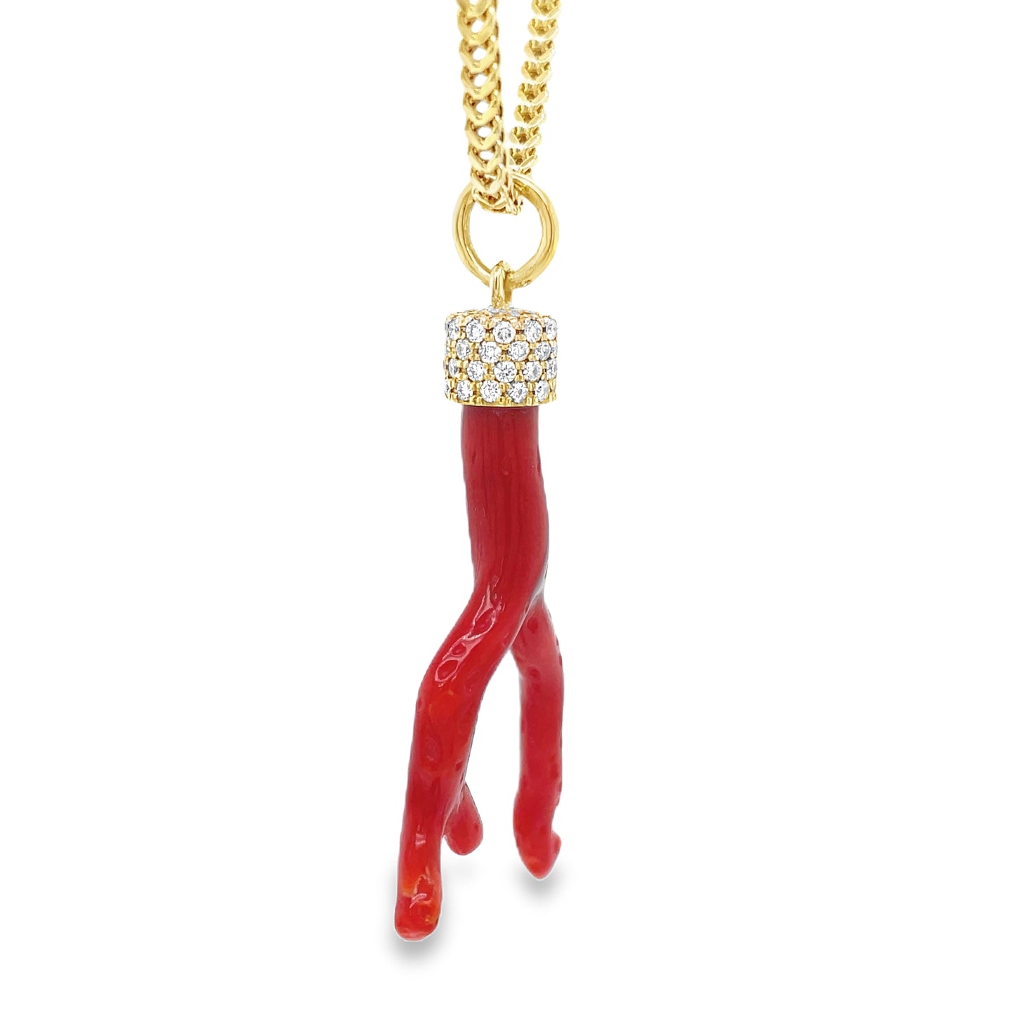 Red Coral Branch Diamond Cap Pendant Profile View