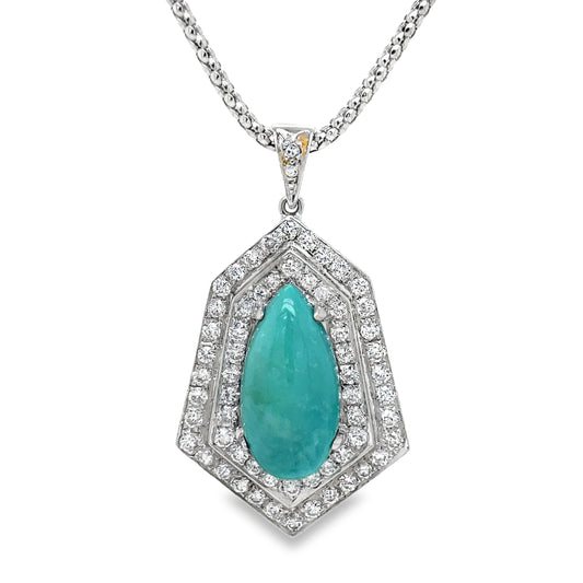 Front View of Turquoise Cabochon Diamond Medallion