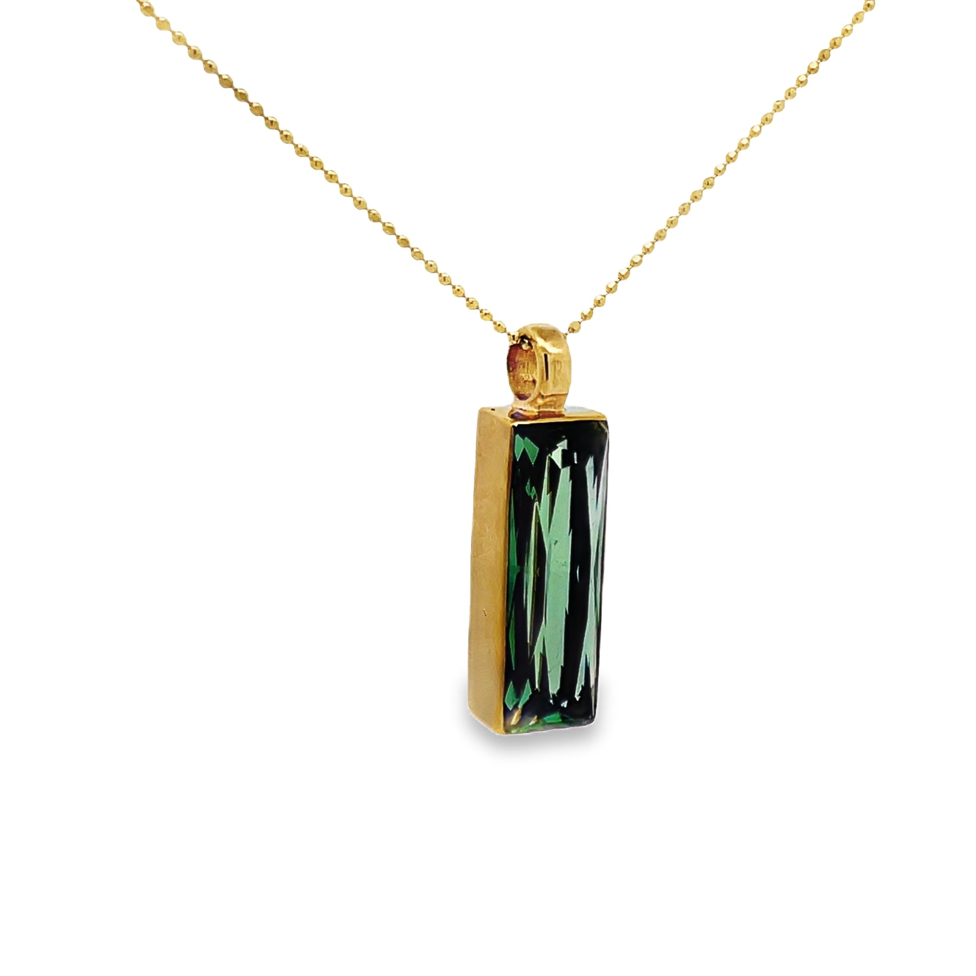 Side view of 18k Green Tourmaline Charms