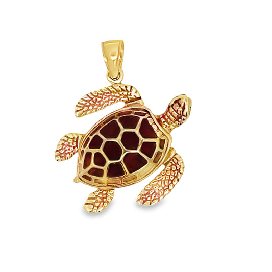 Top view of Enamel Yellow Gold Turtle Pendant