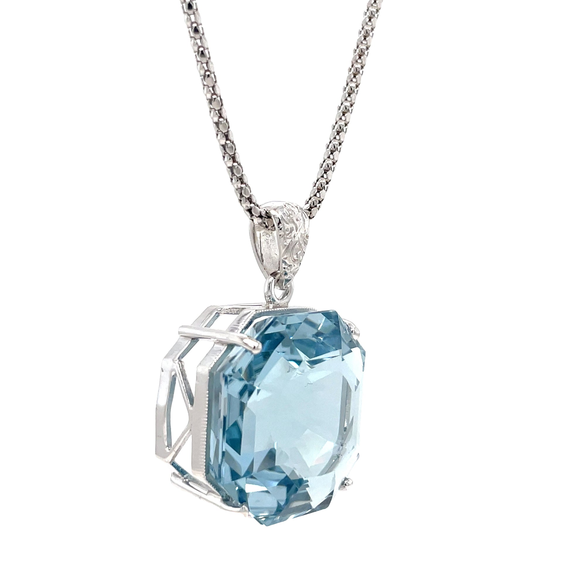  Side view of 14k White Gold Large Octahedron Aquamarine Pendant Necklace