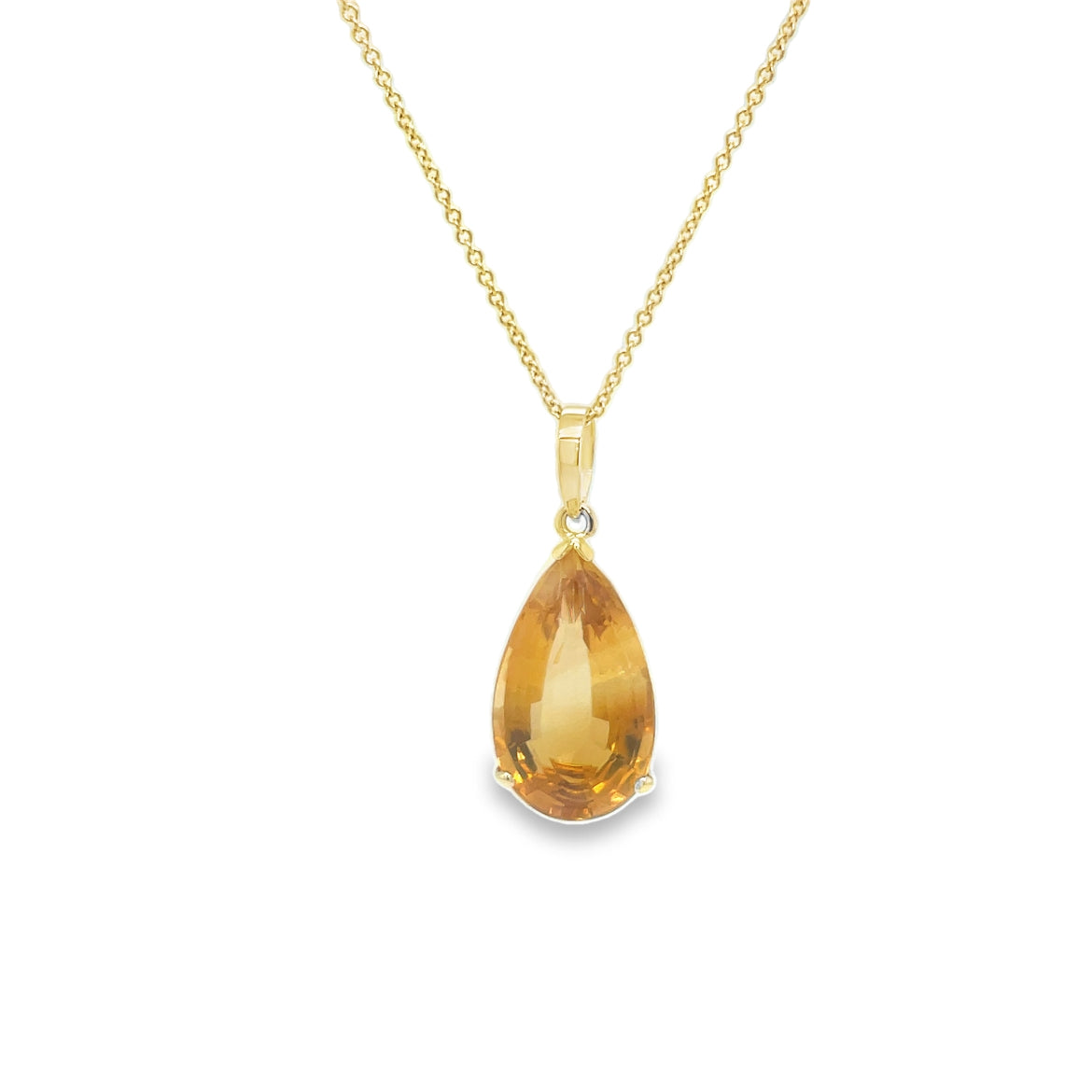 Large Tear Shape Citrine Pendant Necklace Front view