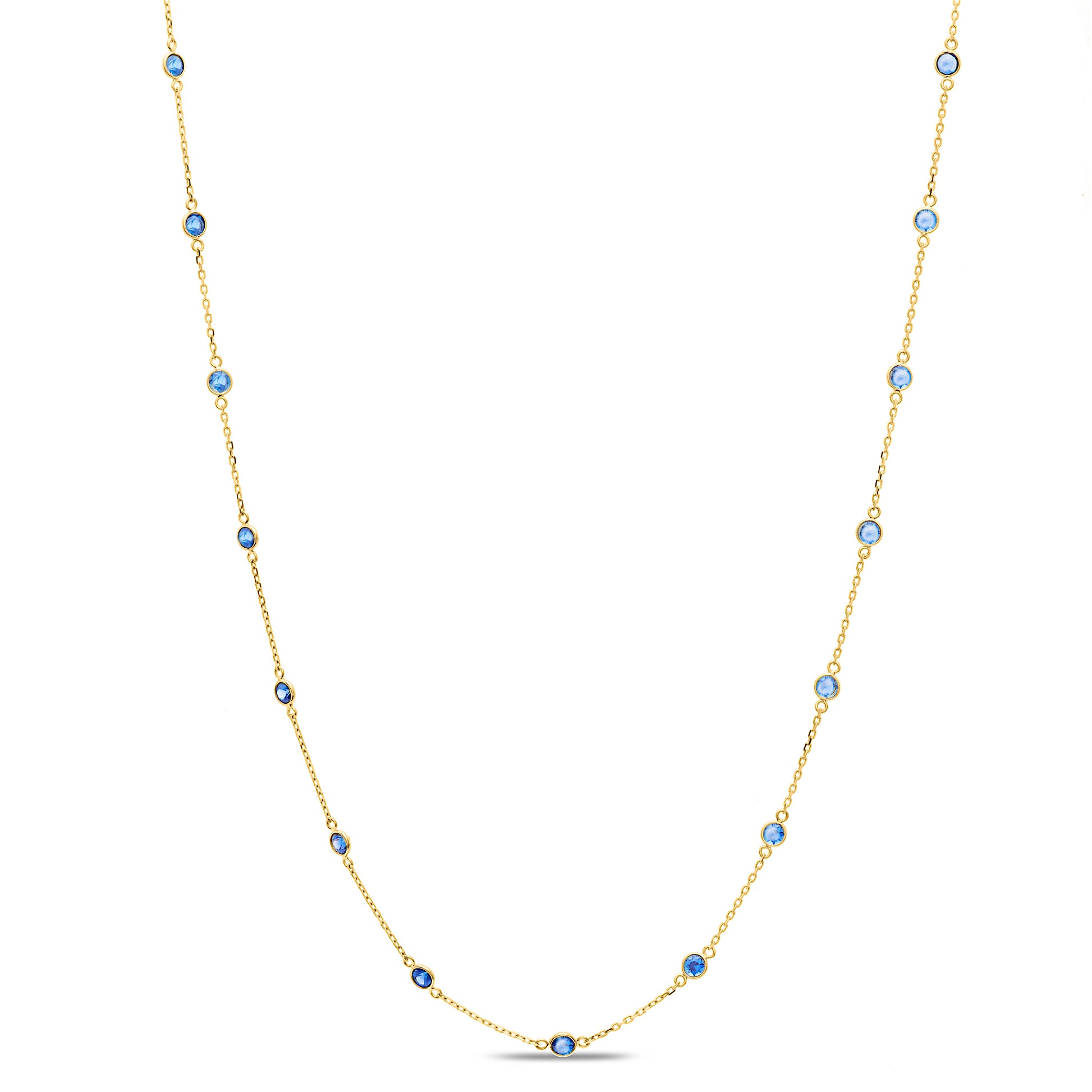 Round Shape Blue Sapphire By The Yard Necklace Front view