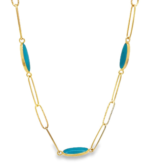 Front view of 14K Italian Made Blue Enamel Yellow Gold Necklace