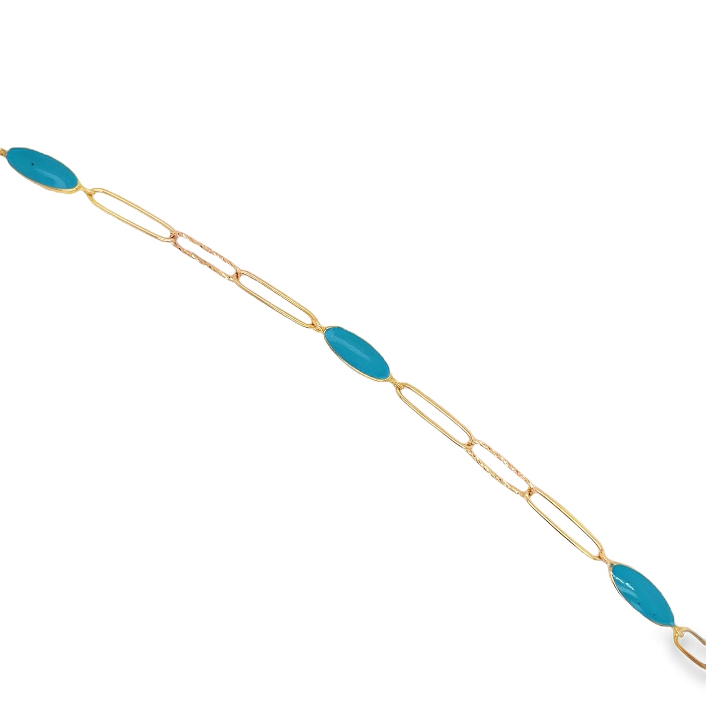 Top view of 14K Italian Made Blue Enamel Yellow Gold Necklace