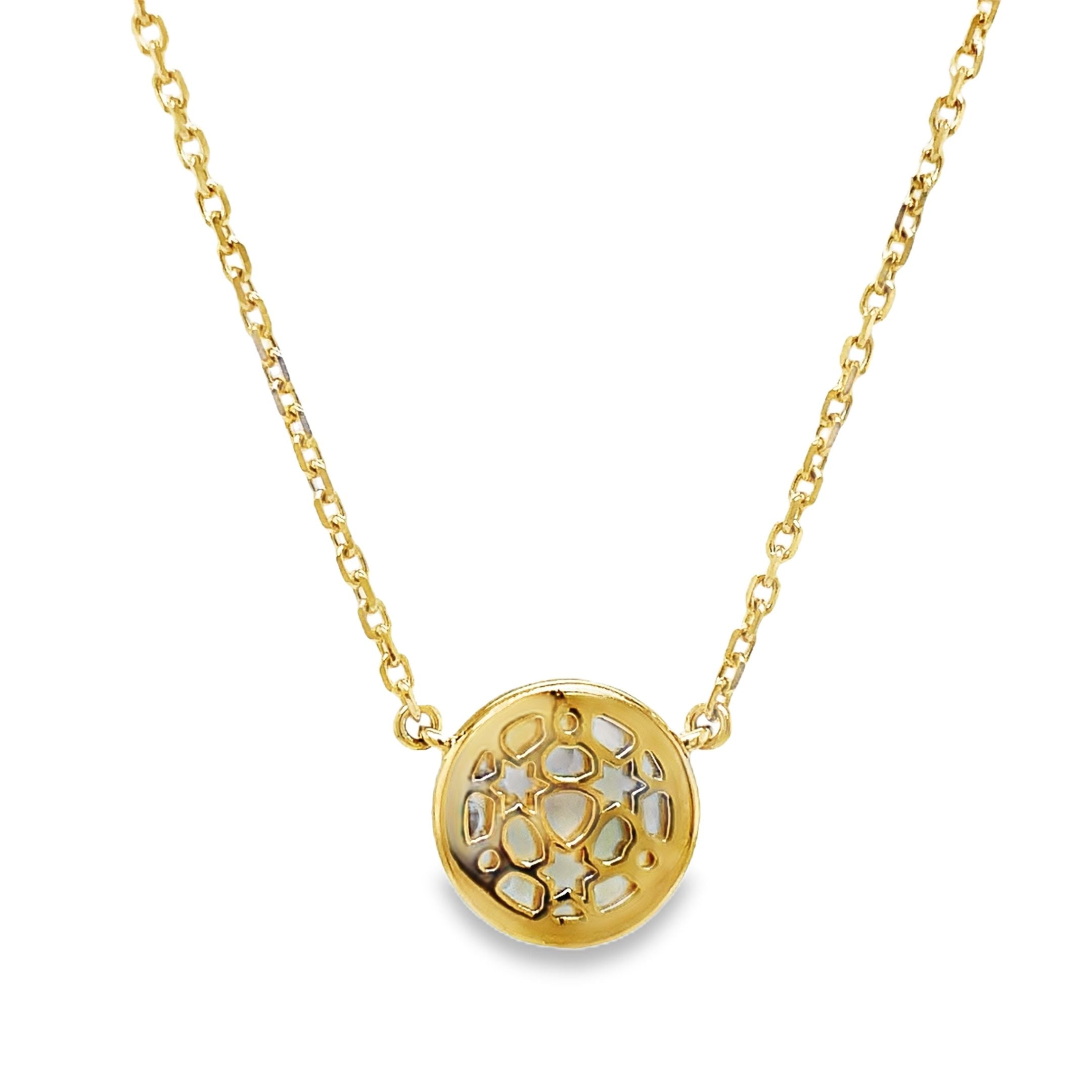 Discover the beauty of our 14k MOP Star of David Necklace. Handcrafted with 15.00 mm of 14k yellow gold and adorned with solid mother of pearl background. The 18" long chain features a secure lobster clasp with a sizing loop at 16", ensuring a perfect fit. Elevate your style and embrace luxury with this exclusive piece.