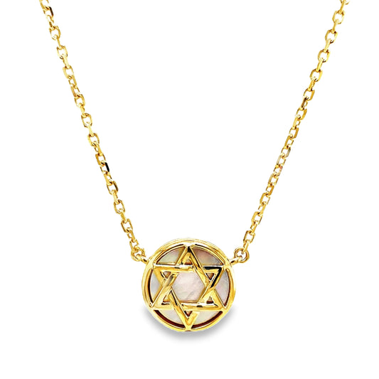 14k Mother of Pearl Star of David Necklace Front view 