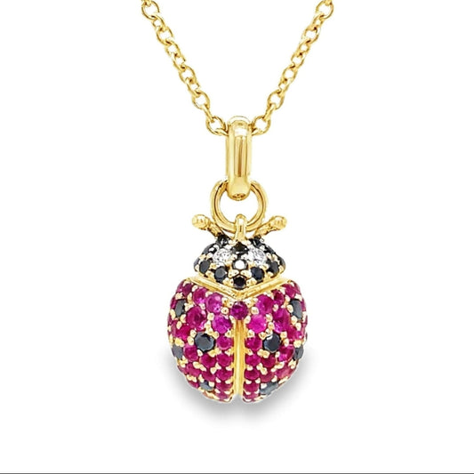 14k Diamond Lady Bug Necklace Front view 